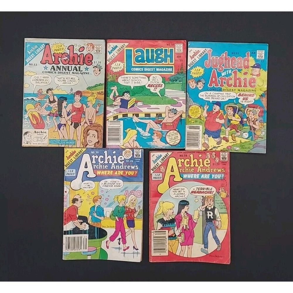 Lot Of 5 Rare Archie Digest Library, Little Archie, Laugh, Etc.‎ Magazines
